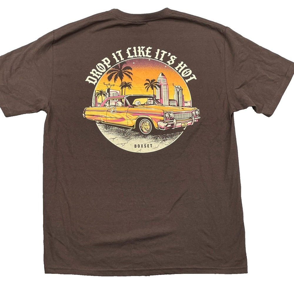 Boxset T-Shirt Men Large Brown Car Skull Sunset Surf Skate California Streetwear